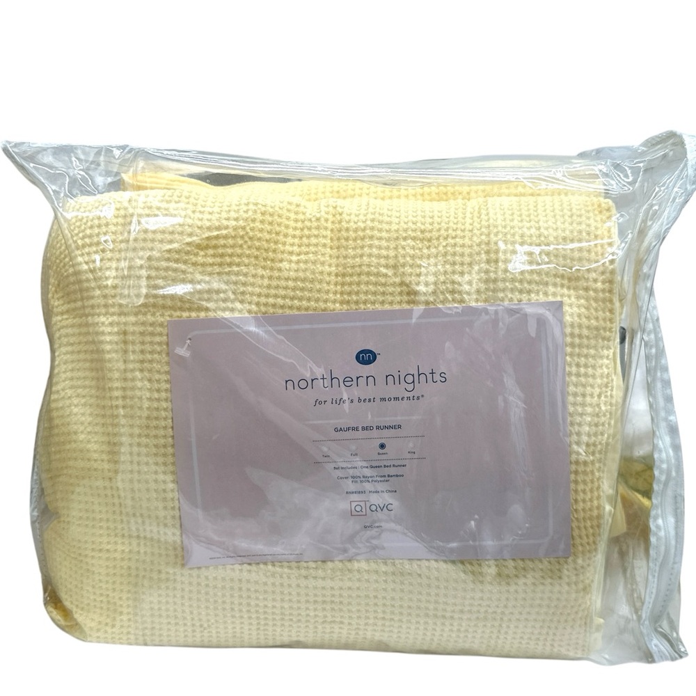 Northern Nights Gaufre Bed Runner Queen Yellow Waffle Weave Bamboo Rayon QVC